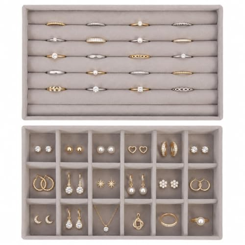 Hemobllo Organiseur Bijoux Plateau Rangement Boucles D'Oreilles Empilable Présentoir Bijoux À Compartiments Boîte De Stockage Pour Bagues Bracelets 2 Pièces 8.27 X 4.92 X 0.98in