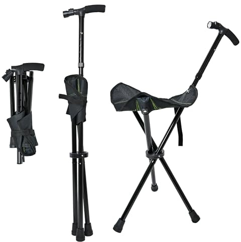 Bastón con asiento 90-100CM plegable, silla ligera para adultos con capacidad de 100kg, altura ajustable, asiento móvil 2-en-1