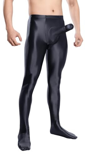 Generisch Collant da uomo lucidi, taglie forti, oleosi, lucidi, elasticizzati, opachi, sexy, in tinta unita, per il fitness, per il tempo libero, lo yoga, O nero., M