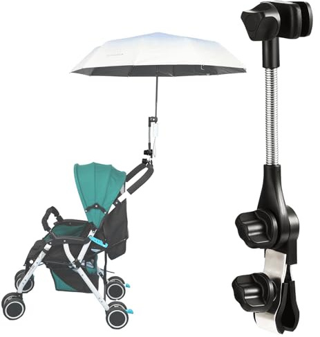 Soporte para Sombrilla/Paraguas Universal 360° Ajustable, Para Carrito de Bebé, Silla de Ruedas, Andador, Silla de Playa, Silla de Camping, Bicicleta