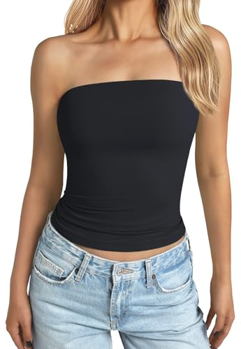 GKBK Womens Tube Top Double Lined Strapless Crop Top a Sexy Y2K Going Out and Casual Tops for Spring and Summer a Cute Basic Sleeveless Tank Shirts for 2026 Black-L