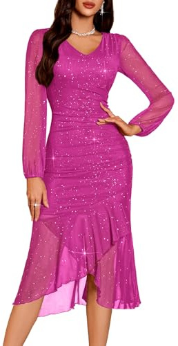 DRESSTELLS Sequin Wedding Guest Dresses for Women, Bodycon Ruched Formal Elegant Evening Party Dress