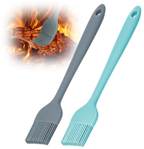 Euqvunn 2-pack Silikonborste, BPA-fri Bakpensel Silikon, Nonstick Professionell Konditorborste, Värmetålig Silikonborste för bakning, BBQ matlagning & grillning, Hälsosam enstycksdesign(Blå)