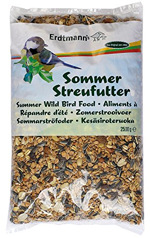 Erdtmanns Sommer-Streufutter 15 kg (6 x 2,5 kg) – Wildvogelfutter mit Früchten, Saaten & Sonnenblumenkernen – für Sommer & Brutzeit – für Balkon, Garten & Futterhaus – schalenarm