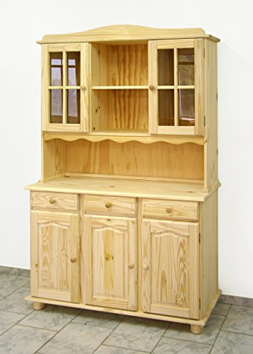 MOBLIT Alacena con Tres Puertas y Tres Cajones Sin Barnizar Realizada en Madera de Pino Macizo Serie Canet Medidas (197x130x42) cm (altoxanchoxfondo), realizada en Madera Maciza de Pino