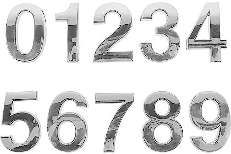 VOSAREA 10 Stücke Tür Zahlen, 0-9 Hausnummer 5cm 3D Türnummer Selbstklebende Nummern Briefkasten Zahlen Adresse Zeichen Hausnummer für Haus Büro Hotel, Silber