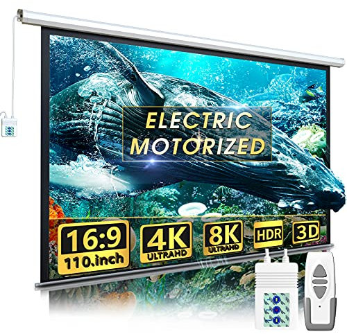 110 Motorized Projector Screen - Indoor and Outdoor Movies Screen 110 inch Electric 16:9 Projector Screen W/Remote Control