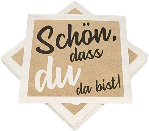 HEKU 100 Servietten, 3-lagig, 33x33cm I Saugstark und praktisch verpackt I Ideal für Hochzeiten, Jubiläen und besondere Anlässe, Schön, dass du da bist nature