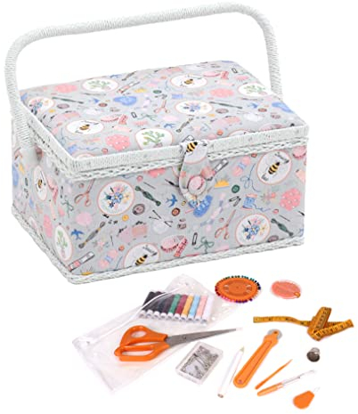 Hobby Gift Exklusive vorgefüllte Nähbox, Bastel-Aufbewahrungsbox mit 94-teiligem Nähset inklusive, 18,5 x 25,5 x 14,5 cm, hausgemacht