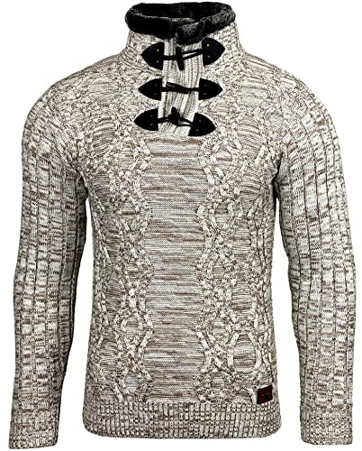 Subliminal Mode Pull Homme Grosse Maille Col Montant - Style Basique - Pull Over Tricoté Hiver Col Brandebourg Manches Longues - Idée Cadeau BX291 - Beige 3XL