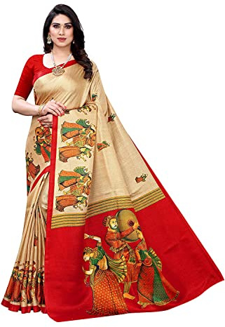 IMTRA FASHION Indian Printed Saree for Women Art Silk Sari with Unstitched Blouse