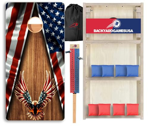 CornholeGamesUSA Pro Cornhole Boards Set | Made in USA | 3/4 Baltic Birch | No Bounce | Triple Thick Legs | Two Brace & Handles, Tournament 2x4 Regulation Set with Score Tower & Cornhole Bags