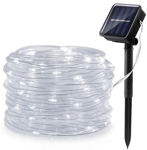 WoskjXas Solar Luz de Cuerda, 12m 100LEDs Solar Guirnalda Manguera, Luces Solares Impermeables, Solares Iluminación Cuerda Decoración con 8 Modos para Jardín Boda Fiesta de Navidad