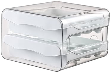 HeYuMeio Cuisine Tiroir Style Double-Couche Oeuf Boîte De Rangement PET Transparent 32 Grille Réfrigérateur Frais-Garde Boîte Peut Être Empilé avec Plateau D'oeufs Et Oeuf Rack,Blanc