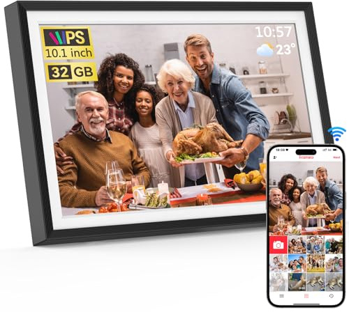 Frameo 10.1 inch Digital Picture Frame, Smart WiFi Digital Photo Frame with 32G Memory, HD Touch Screen, Auto-Rotate, Slideshow, Easy Setup, Share Photos and Videos Anywhere(Black)