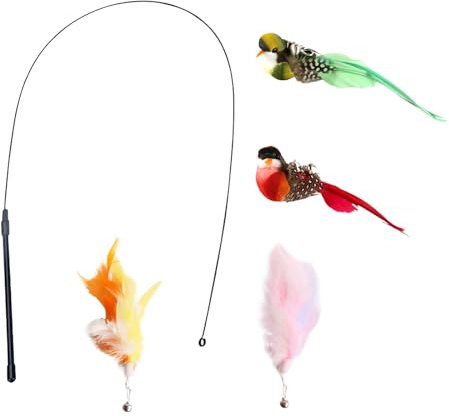 Benixmidart Cat Wand Toy, Interactive Cat Toy Cat Teaser Wand with Feather Refills, Flexible Cat Feather Toy Cat Sticks to Play Chase Exercise (Classic Wand (4 Refills))