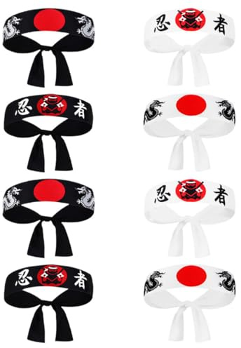 ibasenice Lot de 8 Bandeaux Japonerie Chef de Sushi en Polyester Finition Soignée, Design Traditionnel Samouraï pour Costume Japonerie et Karaté