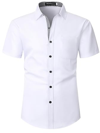 YAOBAOLE Chemise Homme Mariage Manches Courtes Chemises Hommes Habillées Regular Fit Casual Business Formelle avec Poche