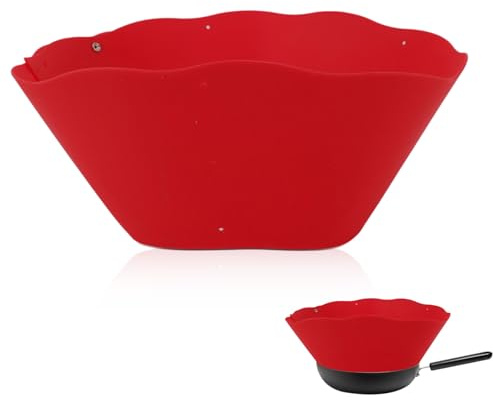 Splatter Guard, Silicone Anti Oil Splashing Frying Pan Guard Adjustable Frying Pan Wall Cooking Supplies Red for Kitchen (Red)