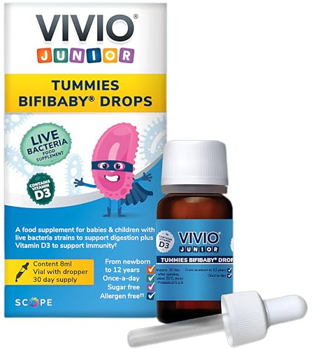 Vivio Junior Tummies Bifibaby Drops - A Vitamin D3 & Live Bacteria Supplement for Babies & Children with Bacterial Cultures to Support Gut Health and Immunity