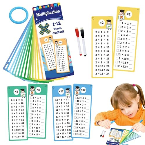 Flash-kort multiplikation, flash-kort multiplikation Dubbelsidig pedagogisk | Multiplikationstabeller för barn Lärspel, barns inlärningsstadium, klass 1 till 3, klassrum,