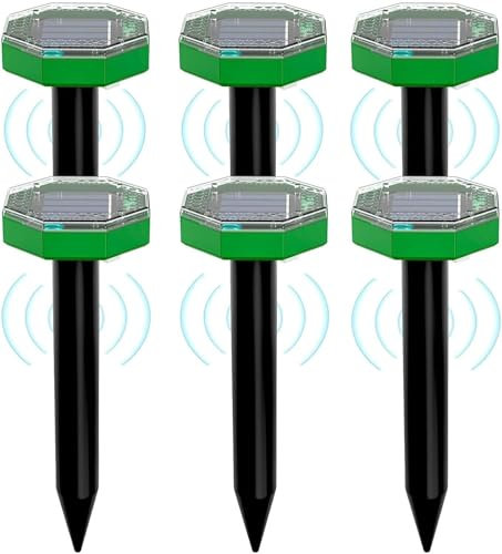 Anti Taupe Solaire Vibration et Ultrasons, Taupe Ultrason Solaire Repulsif 6 Pièces, Repousse Les Taupes et Autres Rongeurs pour Le Jardin et Les Pelouses