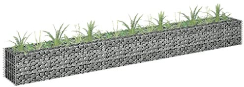 Cama de jardín elevada de acero galvanizado de 106 pulgadas de largo, 12 pulgadas de alto, maceta de pared de gabion, jaula de cesta de flores al aire libre para césped y patio, canal de metal