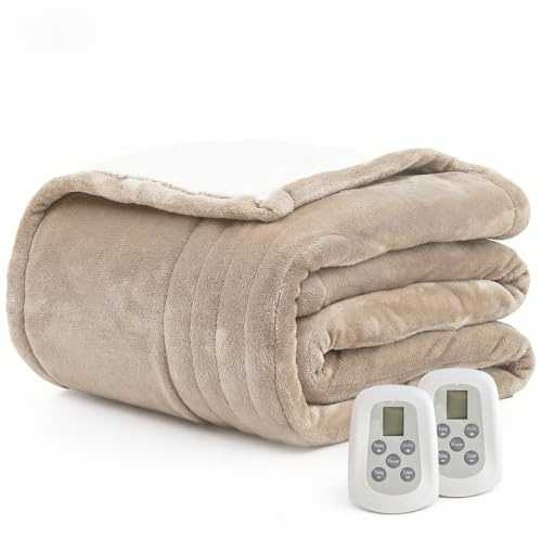 Heated Blanket Electric Blanket Queen Size 84x90 Fast Heating Electric Blanket with Dual Control 10 Heat Levels & 10 Hours Auto-Off Overheat Protection Cozy Soft Flannel Heated Throw Blanket