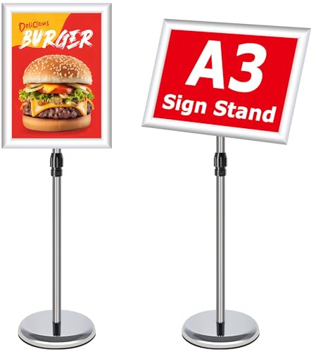 VAIIGO Soporte para Carteles A3 Aluminio Ajustable Giratorio 360° Soporte de Información Soporte Publicitario Soporte de Anuncio Porta Carteles Atril Expositor Menú Oficina Restaurante Tienda Plateado