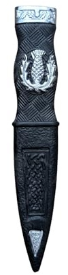 Thistle Sgian Dubh dummy – Scottish Highland Kilt Sock Dagger with Sheath, Celtic Thistle Crest, Traditional Piper Dress Accessory