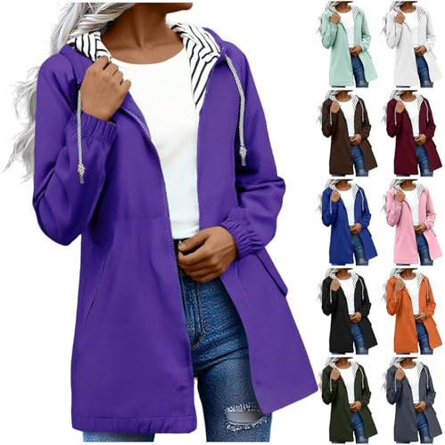 Women's Rain Jacket Lightweight Hooded Long Rain Coat Waterproof Jacket Functional Jackets Windbreaker Breathable Active Outdoor Coats Outdoor Hooded Pocket Long Sleeve Hood Casual Jackets