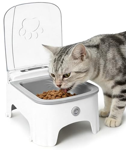 Mangeoire Automatique, 23×17×11.5cm Mangeoire de Nourriture Animaux, Distributeur Croquettes Chat, Distributeur Croquettes Chat Automatique Minuteur D'ouverture Automatique Couvercle pour Chats Chiens