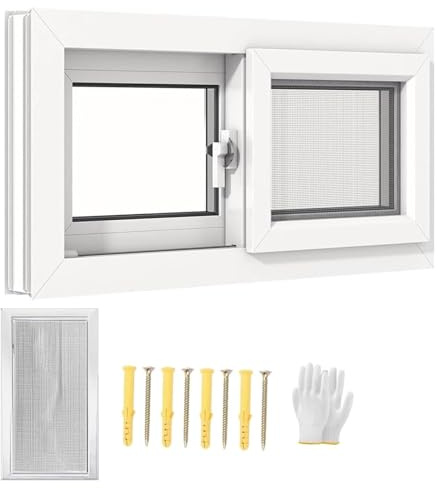 Basement Window for Houses Sliding Window with Screen 20x18 27x16 28x18 32x22 Double Pane Insulated Tempered Glass Shed Window for Chicken Coop, Playhouse(White,W 28 x H 19)