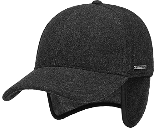 Stetson Vaby Earflap Cap für Herren Wollcap Wintercap Hinten geschlossen, mit Schirm, Ohrenklappen,, Anthrazit, L (58-59 cm)