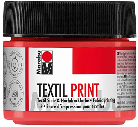 Marabu 17030050913 - Textil Print pyrrolrot 100 ml, Sieb- und Hochdruckfarbe auf Wasserbasis, geruchsneutral und lichtecht, lange Offenzeit, für helle und dunkle Textilien