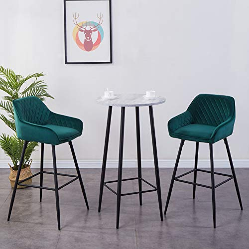 JYMTOM Barhocker 2er Set Barstuhl Küchenstühle mit Rückenlehne, Fußstütze, Armlehnen Metall Tresenhocker (Samt Grün(2pc))