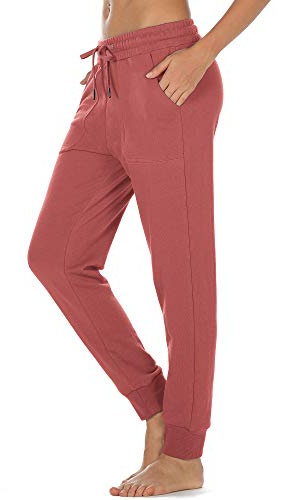 icyzone Damjoggingbyxor bomull, långa sportbyxor, lediga basplagg, sweatpants, Dämpad rosa, XL