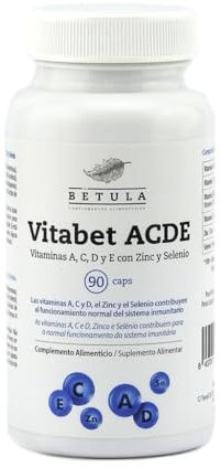 Betula - Vitabet ACDE, Complemento Alimenticio a Base de Vitaminas A, C, D y E con Zinc y Selenio - 90 Cápsulas