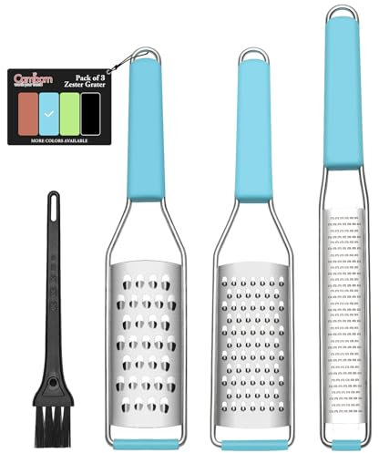 Cambom Cheese Grater Citrus Zester Lemon Zester Pack of 3-304 Stainless Steel - A Sharp Tool for Parmesan Cheese, Ginger, Garlic, Nutmeg, Chocolate, Vegetables,Fruits,Dishwasher Safe Blue