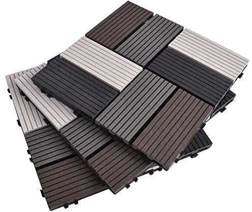 Wood Plastic Composite Patio Deck Tiles (11.8X 11.8in, Retro Multi-Color Assembly),Diyinterlocking Deck Tiles, Patio Flooring,Water Resistant for Indoor & Outdoor,