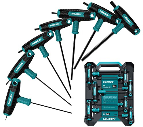 LIBRATON T Handle Allen Keys, Hex Key T-Handle Set | SAE Hexagon Wrench Set, Bike Repair Tool with Storage Case, 7 Pieces