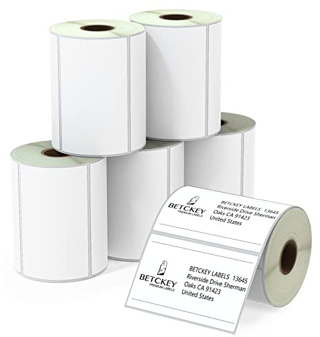 BETCKEY - 102mm x 64mm(4 in x 2,5 in) Perforadas Etiquetas Térmicas para Envío y Uso Múltiple Compatible con impresoras Zebra y otras [6 Rollen/3720 Etiquetas]