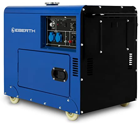 EBERTH 5000 Watt Notstromaggregat Diesel, Stromerzeuger Stromgenerator, 10 PS Dieselmotor, 4-Takt, E-Start, 2x 230V, 1x 12V, Automatischer Voltregler AVR, Mobiles Stromaggregat, Gehäuse, Griffe, Räder