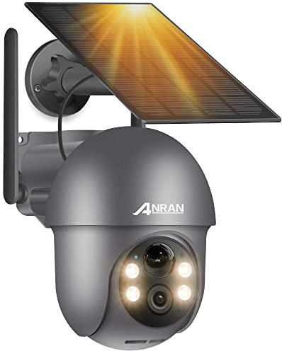 ANRAN 5MP HD övervakningskamera för utomhusbruk, trådlös Wi-Fi-kamera med solpanel, PIR-rörelsedetektering och larm, 360° svängning, APP-kontroll, Alexa-kompatibel, 2,4 GHz Wi-Fi, Q01 Max Grey