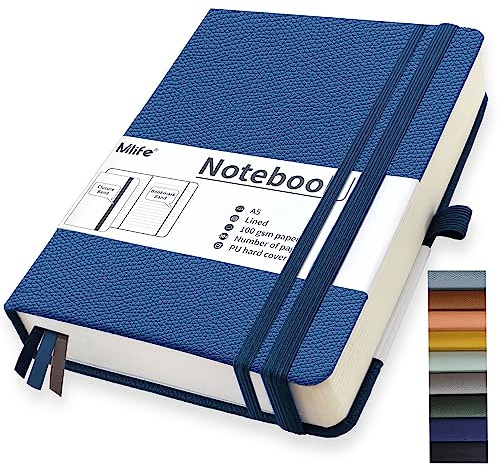 Mlife A5 Carnet De Notes De Journal Épaissi,360 Pages Et 100g/M² De Papier Résistant À L'Encre,Carnets De Notes Avec Pochette Pliante Pour Le Bureau École Maison Écriture&Notes(Bleu)