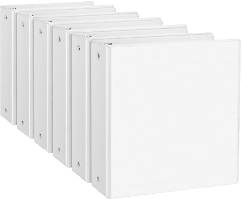 CIXILDTS 2 3 Ring Binder, Standard 2-inch Round Ring Binder Fit Letter Size Paper, Presentation View Binders, White, 6-Pack