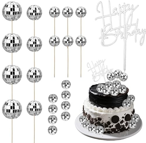Lot de 23 boules à facettes pour décoration de gâteau disco 1970S - Pour anniversaire, discothèque, fête à thème