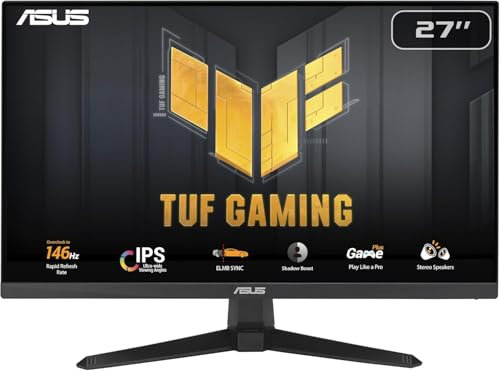 ASUS TUF Gaming VG279QE5A Monitor Gaming de 27, Full HD (1920 x 1080), overclocking a 146 Hz, IPS, ELMB Sync, MPRT de 1 ms, Altavoces estéreo, Variable Overdrive, DisplayWidget Center