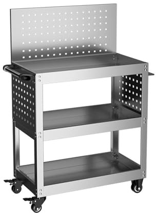 Werkzeugwagen for schwere Beanspruchung, 3 Ebenen, rollender Arbeitswagen mit Hängeplatte, Aufbewahrungs-Organizer, for Garage, Werkstatt, Lager