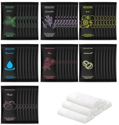 Moist Cotton Towel Bulk Moist Towelettes Individually Wrapped 8.7 x 8.7,White Towel Services,Refreshment Pre Moistened Towels Lavender Lemon Mint Unscented Peach Rose Coconut for Sport Spa (140)